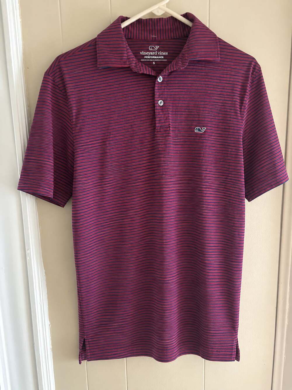 Vineyard Vines Sankaty Polo Size S Red Blue Stripe Performance Shirt